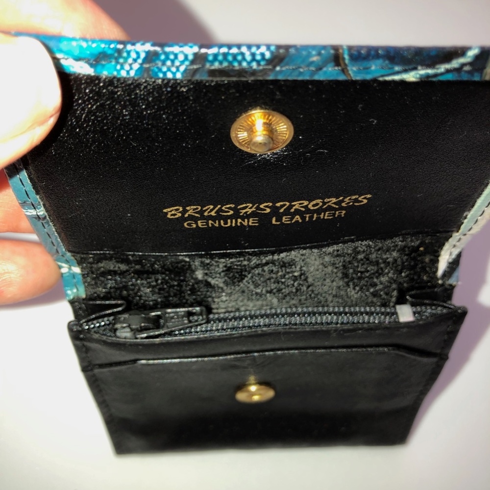 BRUSHSTROKES Handmade Abstract Black Leather Mini Wallet w/ Change Purse NEW! - Picture 6 of 6